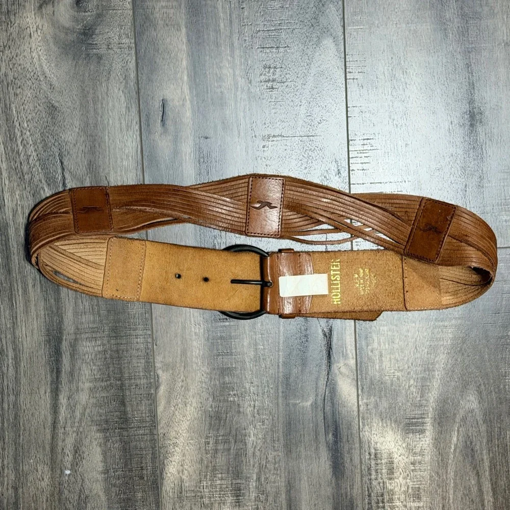 Vtg Hollister Tan Brown Genuine Leather Multi Strand Braided Waist Belt Size M L
